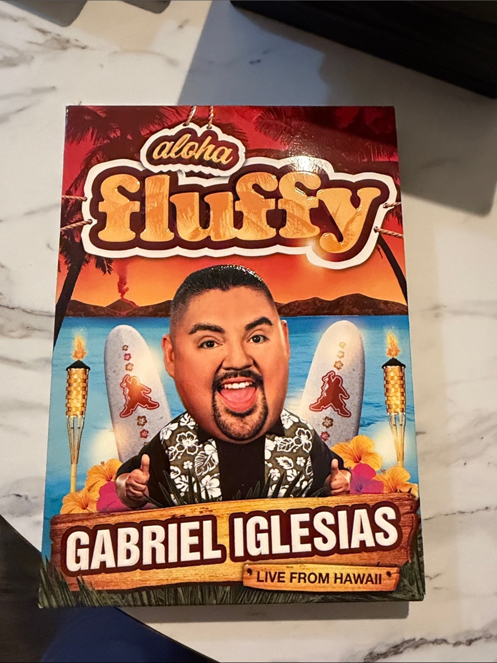fluffy Aloha Gabriel Iglesias DVD Cover with Red, Orange, Blue Artwork